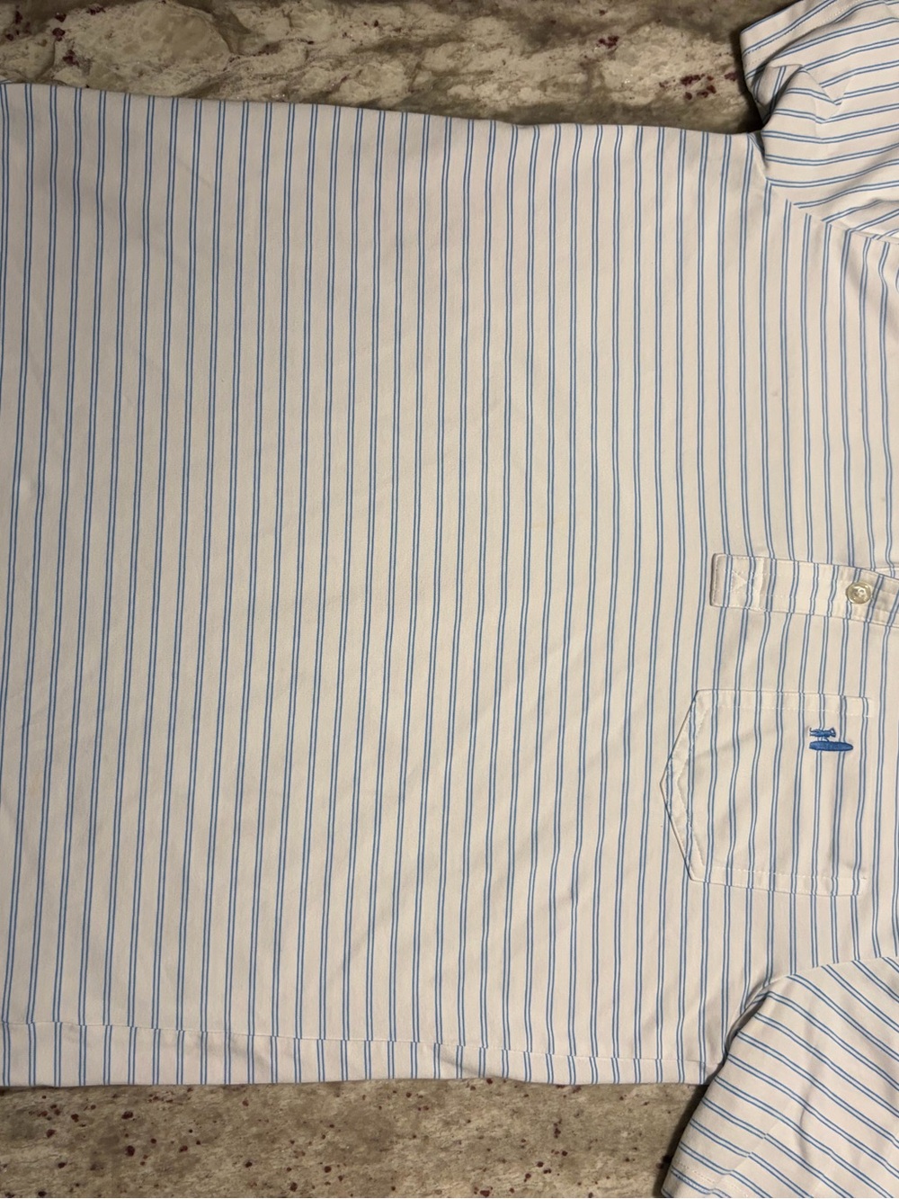 Johnny O Striped Button Pocket Polo in White and Light Blue
